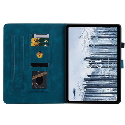 For Nokia T21 Protective Case Lily Flower Imprint PU Leather Card Slots Tablet Cover