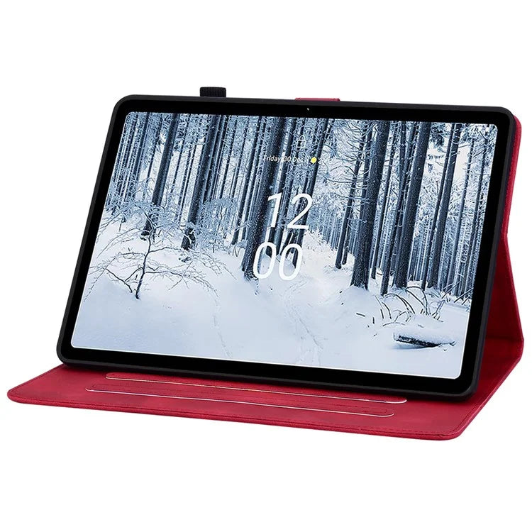 For Nokia T21 Protective Case Lily Flower Imprint PU Leather Card Slots Tablet Cover