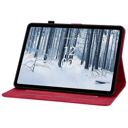 For Nokia T21 Protective Case Lily Flower Imprint PU Leather Card Slots Tablet Cover