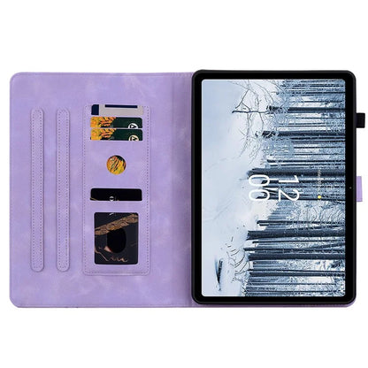 For Nokia T21 Protective Case Lily Flower Imprint PU Leather Card Slots Tablet Cover