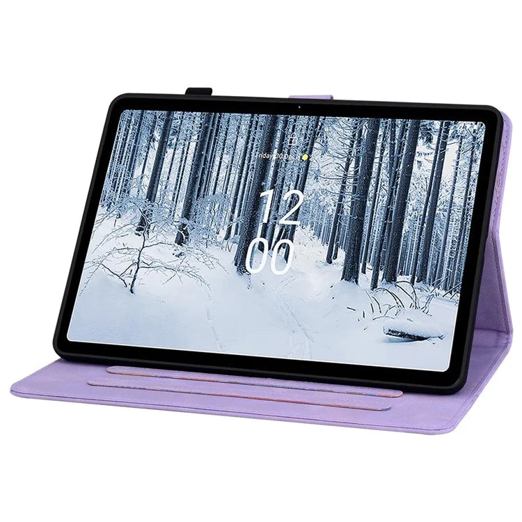 For Nokia T21 Protective Case Lily Flower Imprint PU Leather Card Slots Tablet Cover