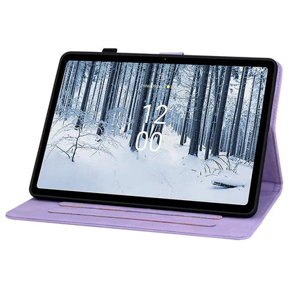 For Nokia T21 Protective Case Lily Flower Imprint PU Leather Card Slots Tablet Cover