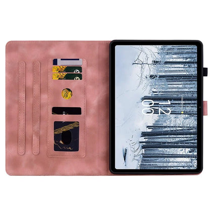For Nokia T21 Protective Case Lily Flower Imprint PU Leather Card Slots Tablet Cover