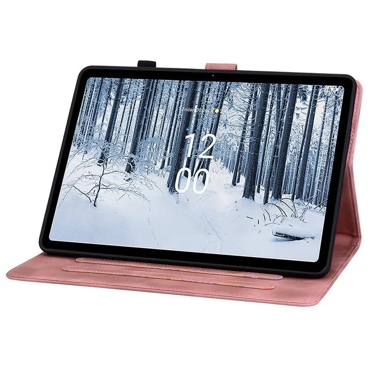 For Nokia T21 Protective Case Lily Flower Imprint PU Leather Card Slots Tablet Cover