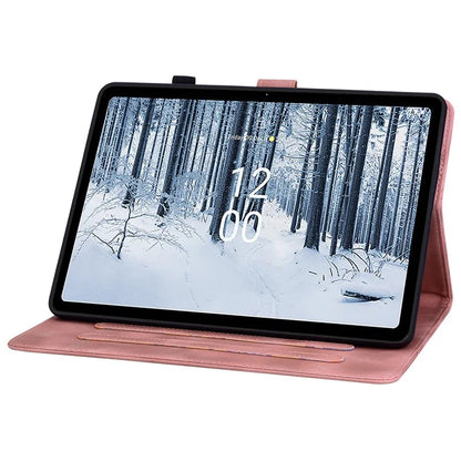For Nokia T21 Protective Case Lily Flower Imprint PU Leather Card Slots Tablet Cover