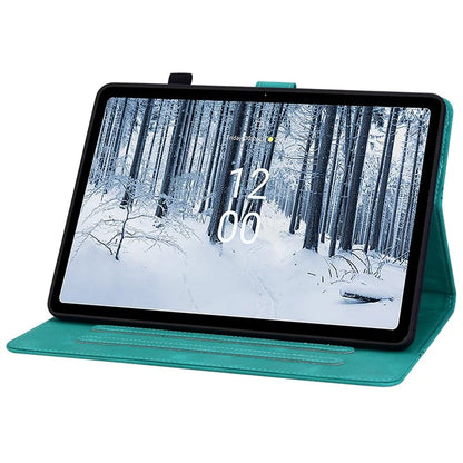 For Nokia T21 Protective Case Lily Flower Imprint PU Leather Card Slots Tablet Cover