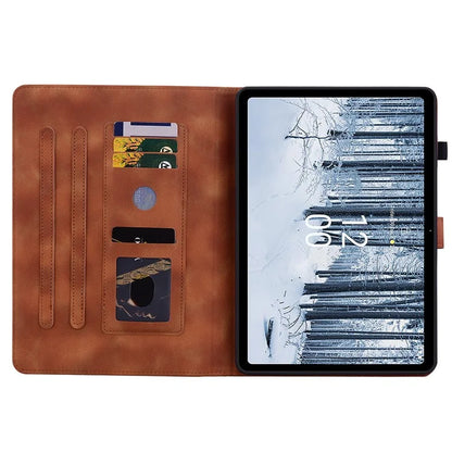 For Nokia T21 Protective Case Lily Flower Imprint PU Leather Card Slots Tablet Cover