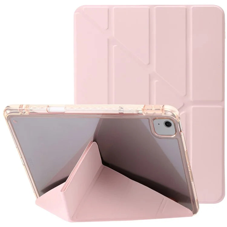 For iPad Air 13 (2024) Cover PU Leather Origami Stand Clear Tablet Shell