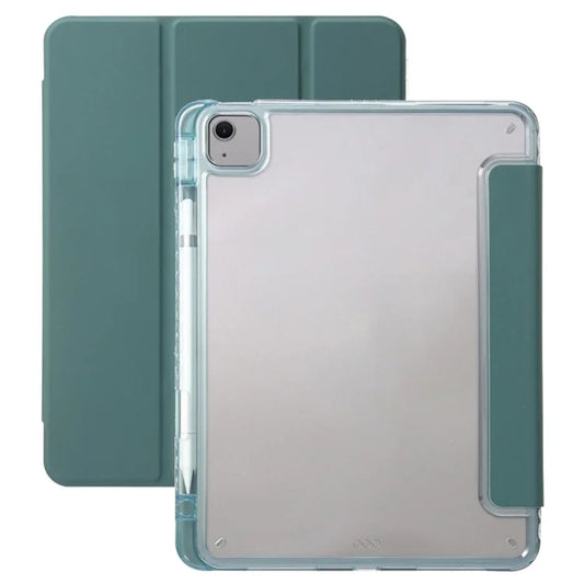 For iPad Air 13 (2024) Case Tri-fold Stand Acrylic Back PU Leather Anti Fall Tablet Coverish Green