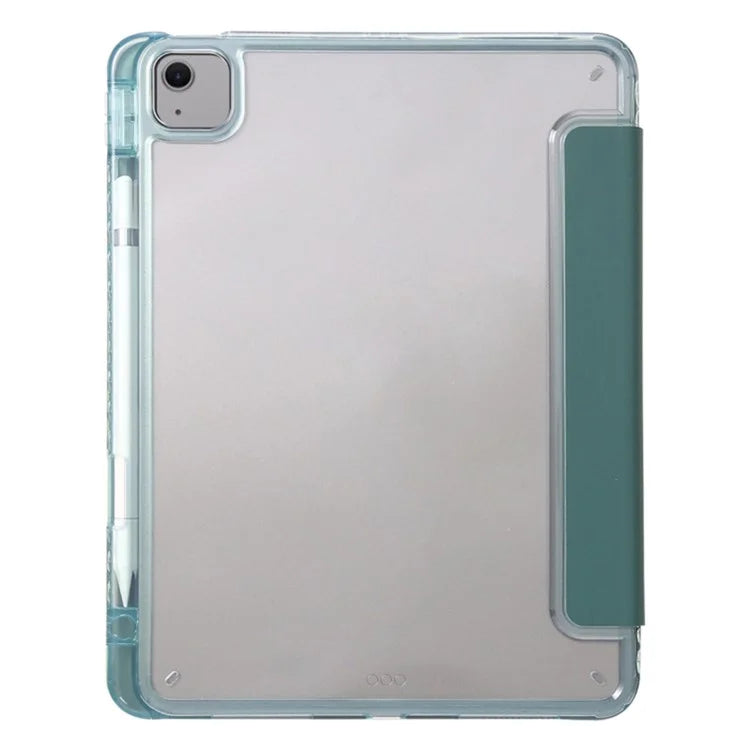 For iPad Air 13 (2024) Case Tri-fold Stand Acrylic Back PU Leather Anti Fall Tablet Coverish Green