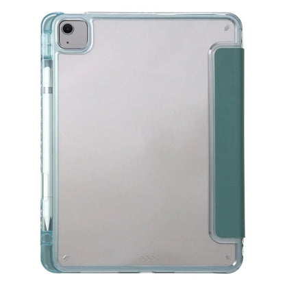 For iPad Air 13 (2024) Case Tri-fold Stand Acrylic Back PU Leather Anti Fall Tablet Coverish Green