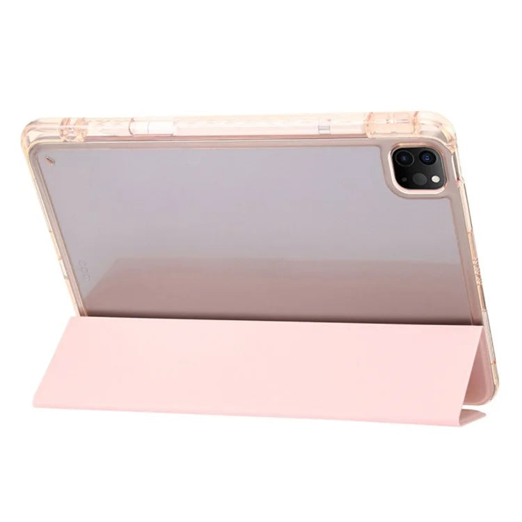 For iPad Air 13 (2024) Case Tri-fold Stand Acrylic Back PU Leather Anti Fall Tablet Coverish Green