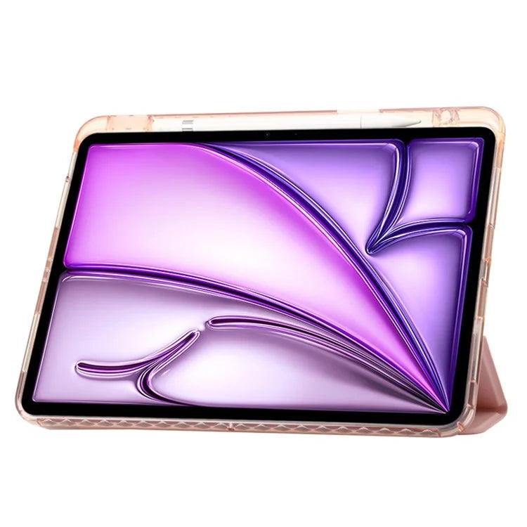 For iPad Air 13 (2024) Case Tri-fold Stand Acrylic Back PU Leather Anti Fall Tablet Coverish Green