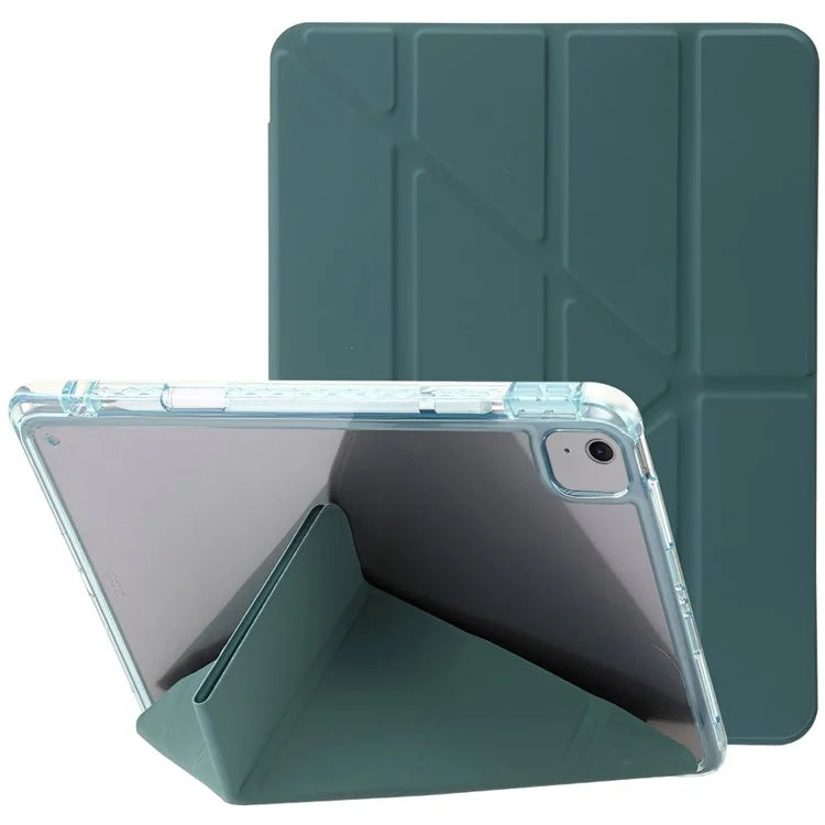 For iPad Air 11 (2024) Case PU Leather Origami Stand See-through Tablet Coverish Green