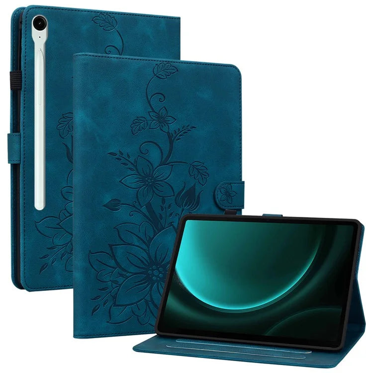 For Samsung Galaxy Tab S9 FE Leather Case Lily Flower Pattern Stand Protective Tablet Cover