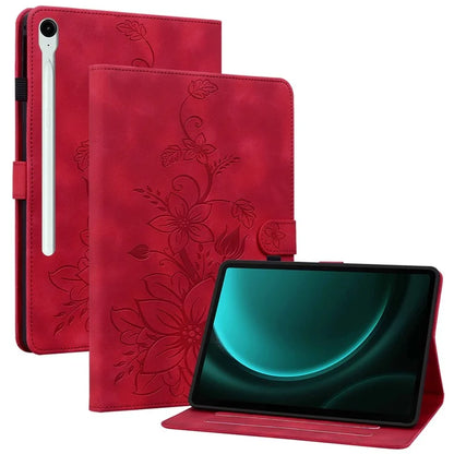 For Samsung Galaxy Tab S9 FE Leather Case Lily Flower Pattern Stand Protective Tablet Cover