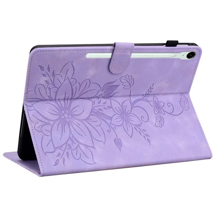 For Samsung Galaxy Tab S9 FE Leather Case Lily Flower Pattern Stand Protective Tablet Cover