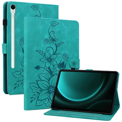 For Samsung Galaxy Tab S9 FE Leather Case Lily Flower Pattern Stand Protective Tablet Cover