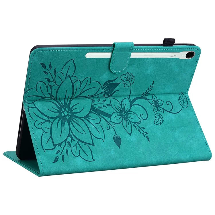 For Samsung Galaxy Tab S9 FE Leather Case Lily Flower Pattern Stand Protective Tablet Cover