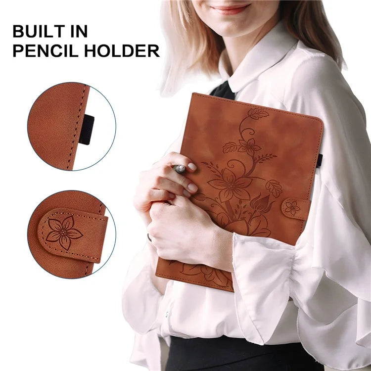 For Samsung Galaxy Tab S9 FE Leather Case Lily Flower Pattern Stand Protective Tablet Cover
