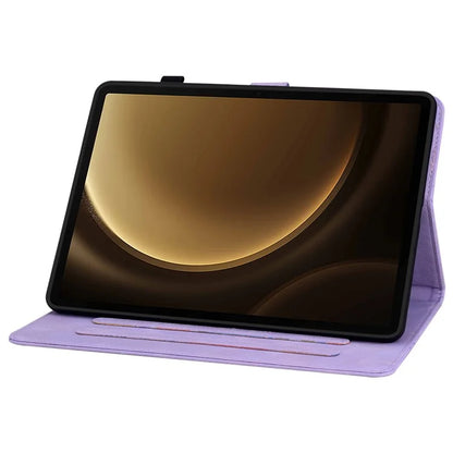 For Samsung Galaxy Tab S9+ / S9 FE+ Card Slots Case Lily Flower Imprint PU Leather Tablet Cover