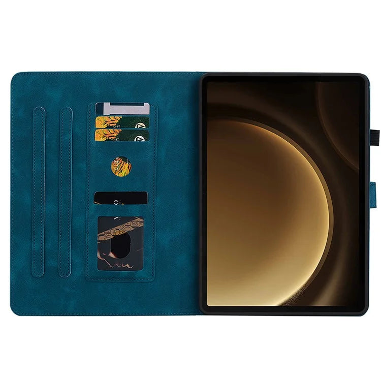 For Samsung Galaxy Tab S9+ / S9 FE+ Card Slots Case Lily Flower Imprint PU Leather Tablet Cover