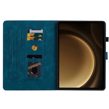 For Samsung Galaxy Tab S9+ / S9 FE+ Card Slots Case Lily Flower Imprint PU Leather Tablet Cover