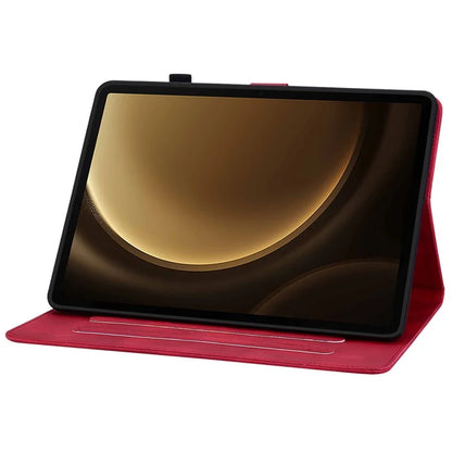 For Samsung Galaxy Tab S9+ / S9 FE+ Card Slots Case Lily Flower Imprint PU Leather Tablet Cover