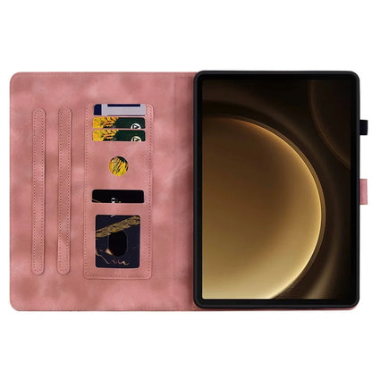 For Samsung Galaxy Tab S9+ / S9 FE+ Card Slots Case Lily Flower Imprint PU Leather Tablet Cover