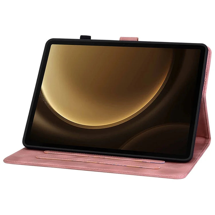 For Samsung Galaxy Tab S9+ / S9 FE+ Card Slots Case Lily Flower Imprint PU Leather Tablet Cover