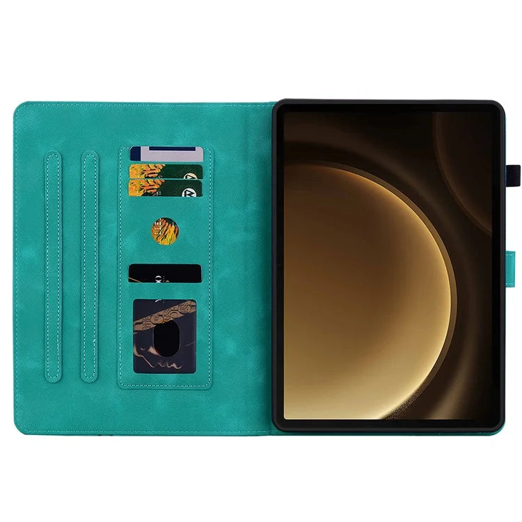 For Samsung Galaxy Tab S9+ / S9 FE+ Card Slots Case Lily Flower Imprint PU Leather Tablet Cover
