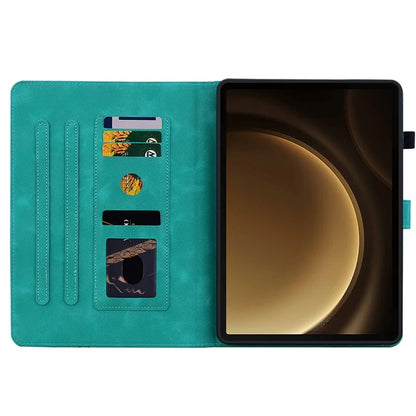 For Samsung Galaxy Tab S9+ / S9 FE+ Card Slots Case Lily Flower Imprint PU Leather Tablet Cover