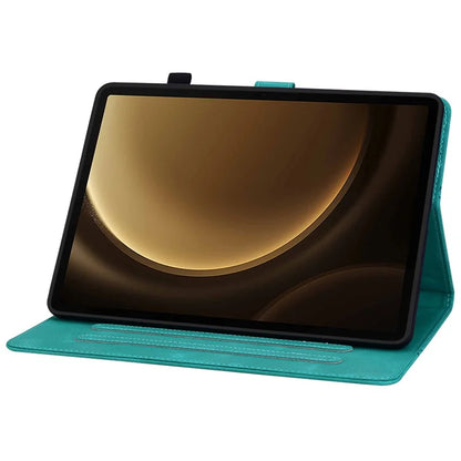 For Samsung Galaxy Tab S9+ / S9 FE+ Card Slots Case Lily Flower Imprint PU Leather Tablet Cover