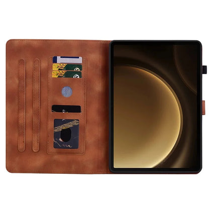 For Samsung Galaxy Tab S9+ / S9 FE+ Card Slots Case Lily Flower Imprint PU Leather Tablet Cover