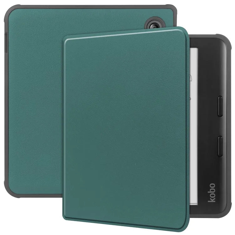 For Kobo Libra Colour Case PU Leather + TPU E-Reader Cover Support Auto Wake / Sleepish Green