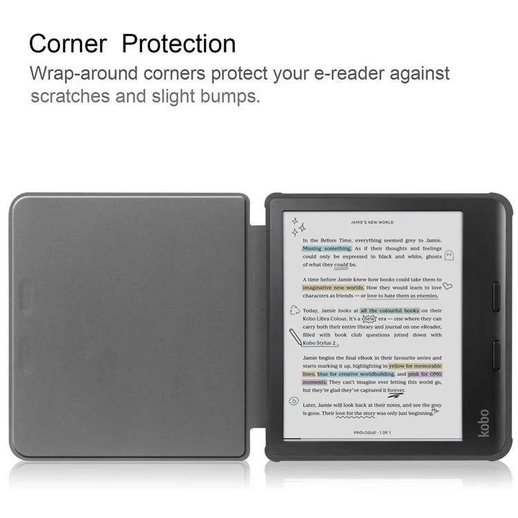 For Kobo Libra Colour Case PU Leather + TPU E-Reader Cover Support Auto Wake / Sleepish Green