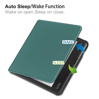 For Kobo Libra Colour Case PU Leather + TPU E-Reader Cover Support Auto Wake / Sleepish Green