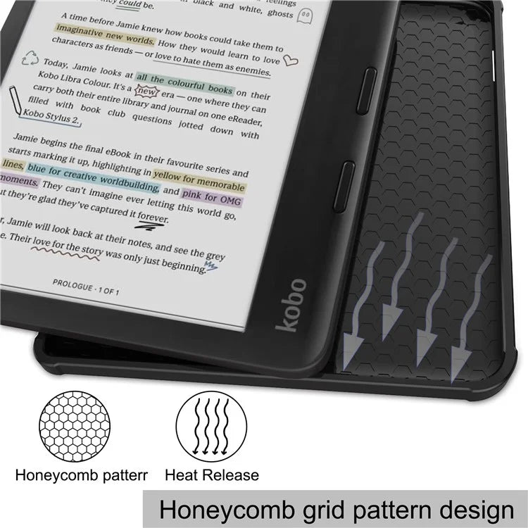 For Kobo Libra Colour Case PU Leather + TPU E-Reader Cover Support Auto Wake / Sleepish Green
