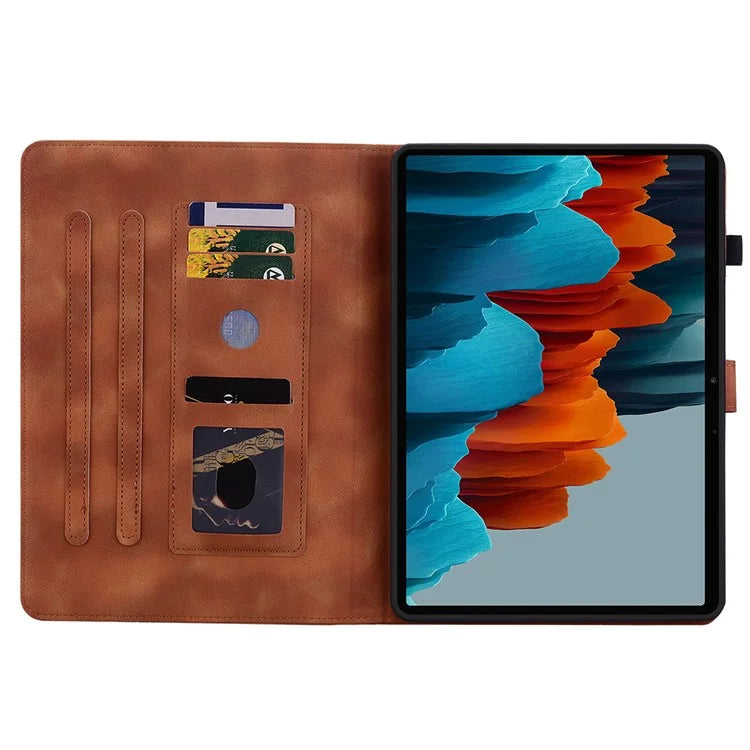 For Samsung Galaxy Tab S7+ / S7 FE / S8+ Case Lily Flower Imprint Card Slots PU Leather Tablet Cover
