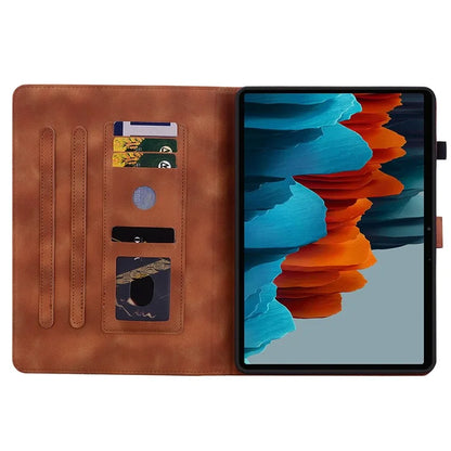 For Samsung Galaxy Tab S7+ / S7 FE / S8+ Case Lily Flower Imprint Card Slots PU Leather Tablet Cover