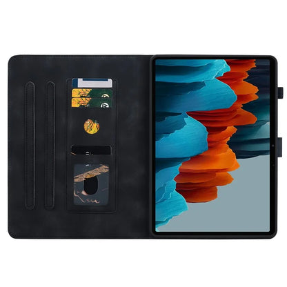 For Samsung Galaxy Tab S7+ / S7 FE / S8+ Case Lily Flower Imprint Card Slots PU Leather Tablet Cover