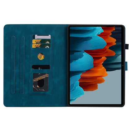 For Samsung Galaxy Tab S7+ / S7 FE / S8+ Case Lily Flower Imprint Card Slots PU Leather Tablet Cover