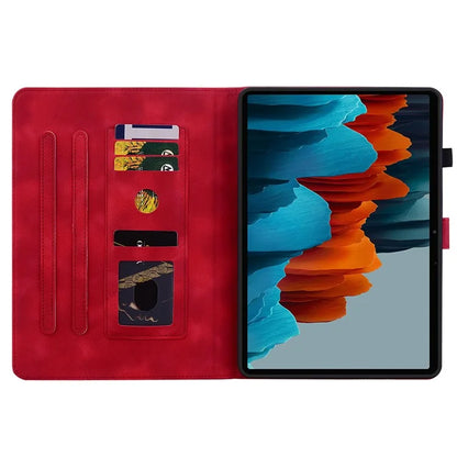 For Samsung Galaxy Tab S7+ / S7 FE / S8+ Case Lily Flower Imprint Card Slots PU Leather Tablet Cover