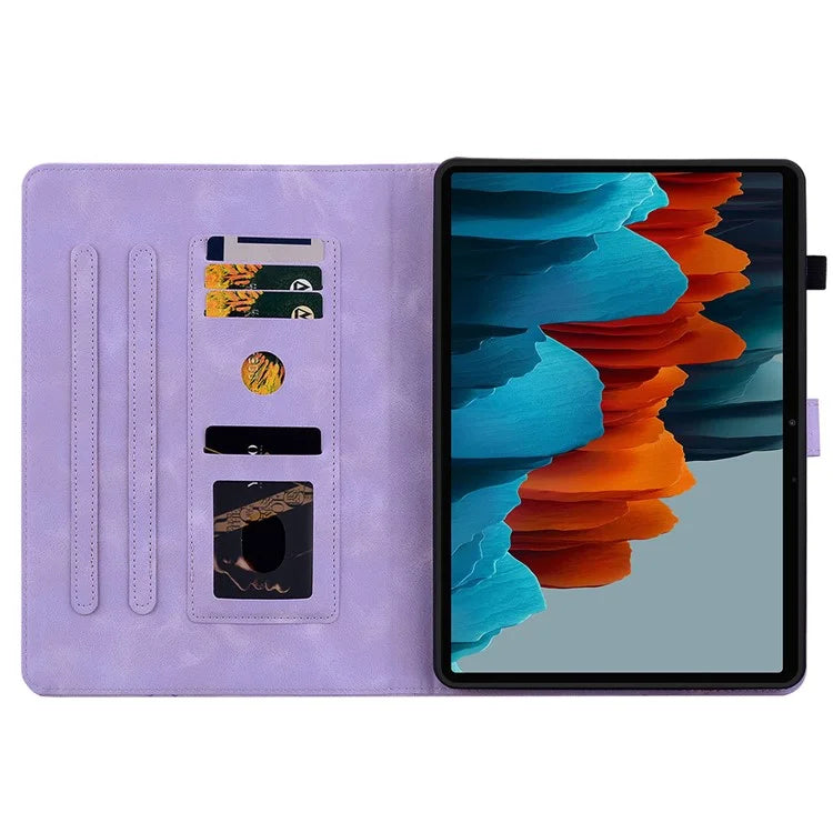 For Samsung Galaxy Tab S7+ / S7 FE / S8+ Case Lily Flower Imprint Card Slots PU Leather Tablet Cover