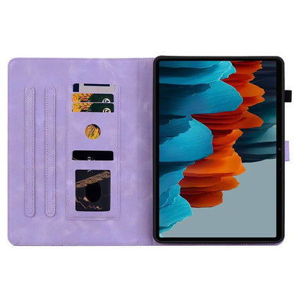 For Samsung Galaxy Tab S7+ / S7 FE / S8+ Case Lily Flower Imprint Card Slots PU Leather Tablet Cover