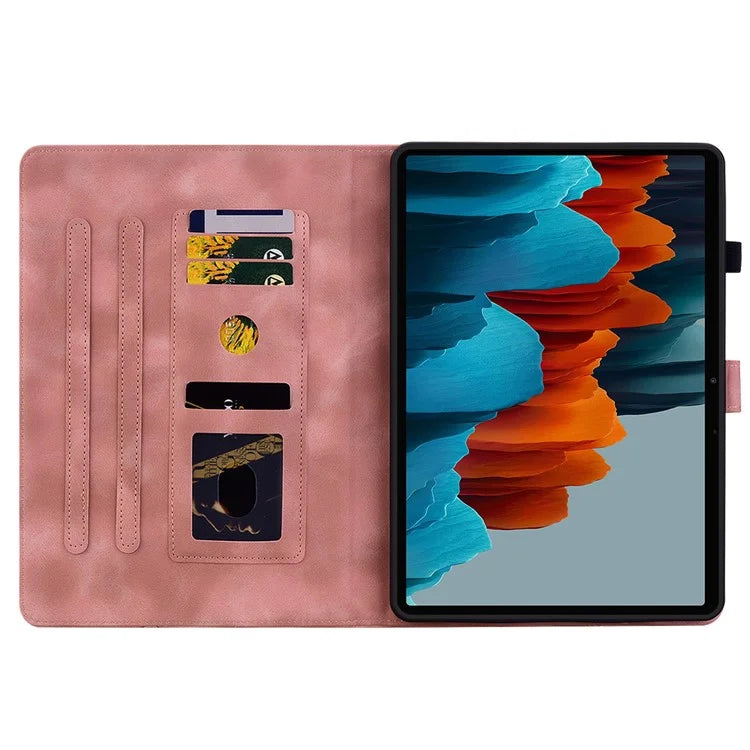 For Samsung Galaxy Tab S7+ / S7 FE / S8+ Case Lily Flower Imprint Card Slots PU Leather Tablet Cover