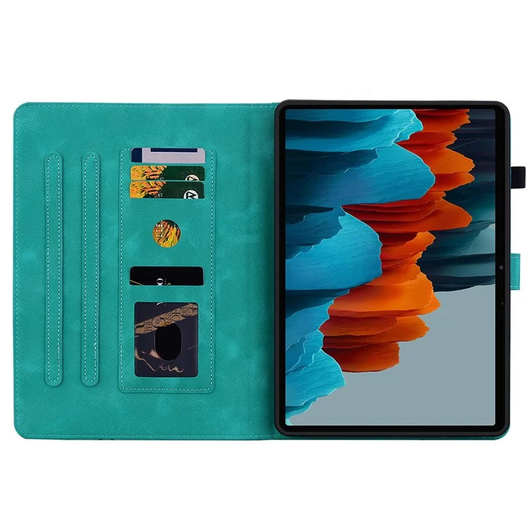For Samsung Galaxy Tab S7+ / S7 FE / S8+ Case Lily Flower Imprint Card Slots PU Leather Tablet Cover