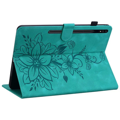 For Samsung Galaxy Tab S7+ / S7 FE / S8+ Case Lily Flower Imprint Card Slots PU Leather Tablet Cover