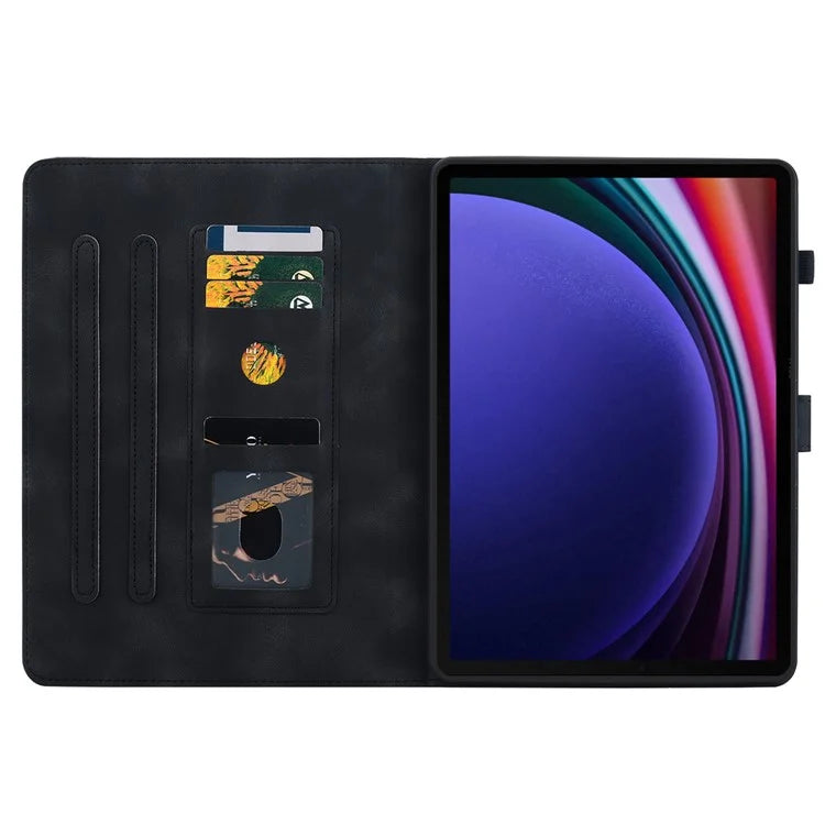 For Samsung Galaxy Tab S9 / Tab S7 / Tab S8 Case PU Leather+TPU Lily Flower Tablet Stand Shell