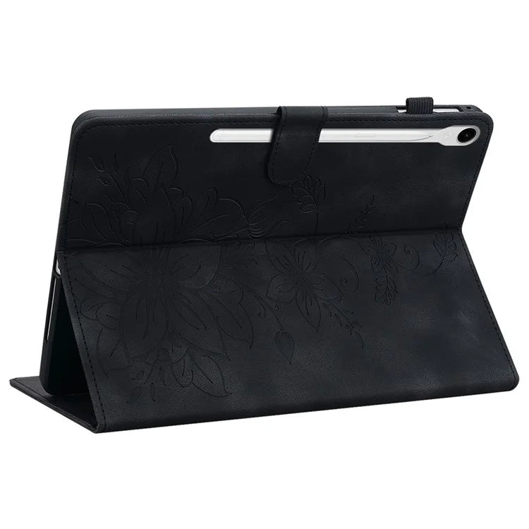 For Samsung Galaxy Tab S9 / Tab S7 / Tab S8 Case PU Leather+TPU Lily Flower Tablet Stand Shell
